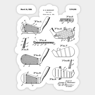 Golf Clubs Patent - Golfing Art - Black And White Sticker